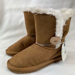 Piper Girls Faux Suede Boots Faux Fur Chestnut 11